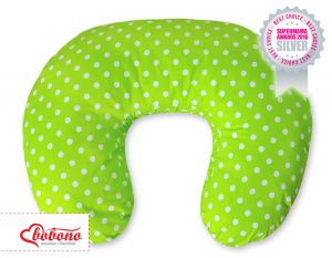 Feeding pillow- Hanging hearts white dots on green